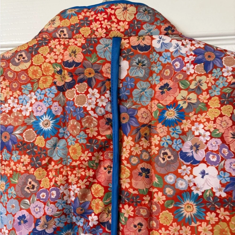 Boutique Quilted Floral Women's Oriental Style Open Front Jacket Size Medium